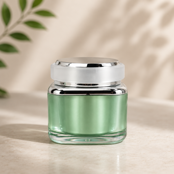 Hũ Acrylic phun màu xanh nắp mạ bạc