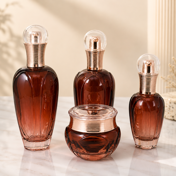 Bộ Chai Hũ Mỹ Phẩm Thủy Tinh Nâu Rose Gold Cao Cấp